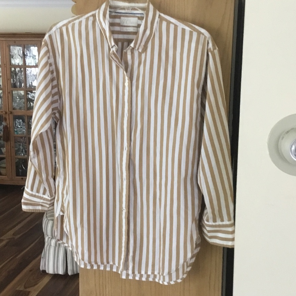 J. Crew White and Tan Vertical Stripe Button-Down Shirt - Picture 2 of 3